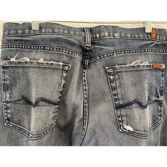 7 For All Mankind Ripped Distressed Washed relaxed Denim Button Fly sz 36 x31 - Picture 7 of 16